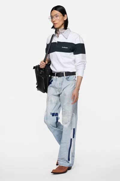 Acne Studios Denim Straight Jeans Distressed Patchwork Five Pocket In Blue