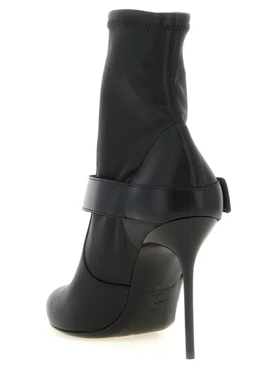 Balmain Black Anthem Stretch Leather Ankle Boots In Black