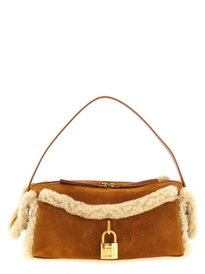 Balmain Pulse Mini Clutch Shoulder Bag Top Handle In Brown