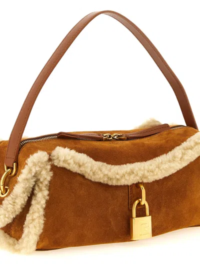 Balmain Pulse Mini Clutch Shoulder Bag Top Handle In Brown