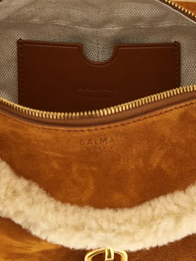 Balmain Pulse Mini Clutch Shoulder Bag Top Handle In Brown