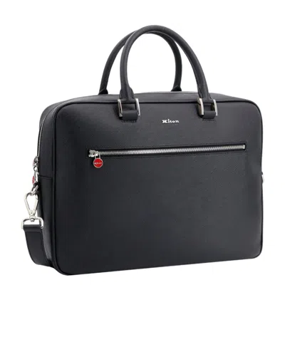 Kiton Logo Plaque Zipped Laptop Bag In Black