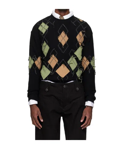 Andersson Bell Diamond-patterned Crew Neck Sweater In Black