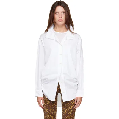 R13 White Tall Collar Boyfriend Button Up Shirt In White