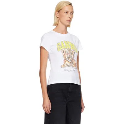 Ganni Organic Cotton T-shirt With Front Print In 151 Bright White