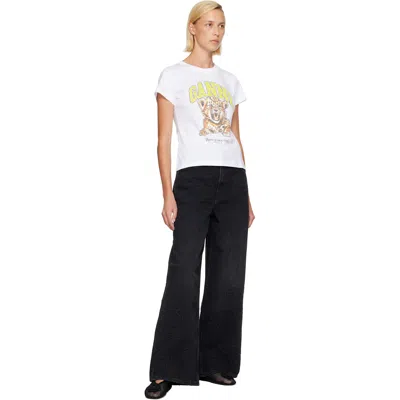 Ganni Organic Cotton T-shirt With Front Print In 151 Bright White