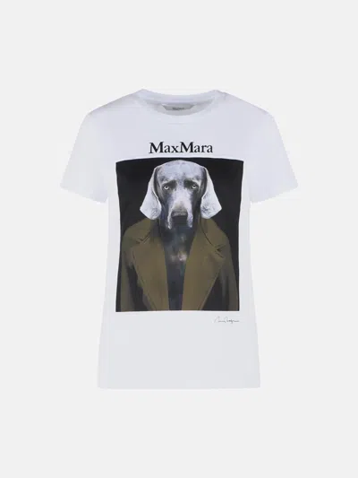 Max Mara Slim Fit Cotton T-shirt With Graphic Print And Contrast Logo In Green