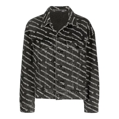 Alexander Wang Denim Jacket With All-over Logo In Black
