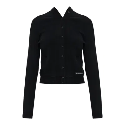 Alexander Wang Long Sleeve High Neck Button Up Cardigan In Black