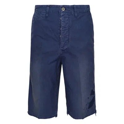 Visvim Distressed Knee-length Shorts In Blue