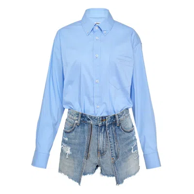Alexander Wang Prestyled Button Down Skort Romper In Blue