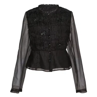 Renli Su Smocked Sequin-embellished Blouse In Black
