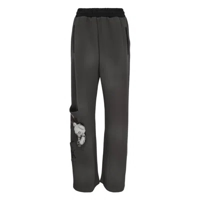 We11 Done Charcoal Washed Doodle Teddy Sweatpants In Gray