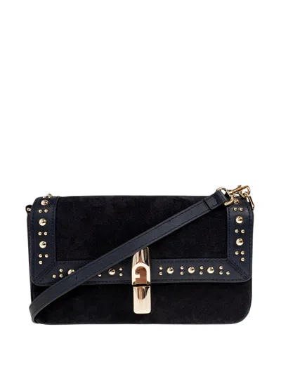 Furla Iride S Rectangular Suede Shoulder Bag In Black
