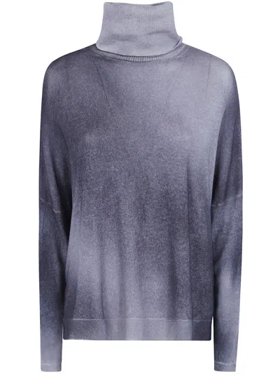 Avant Toi Gradient Effect High Neck Oversize Pullover With Slits In Gray