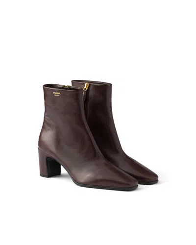Prada Leather Booties In Brown