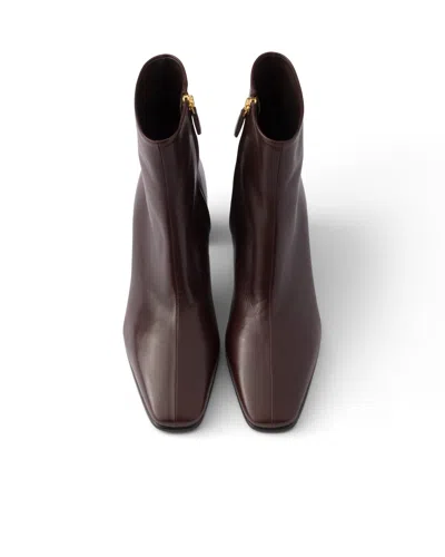 Prada Leather Booties In Brown