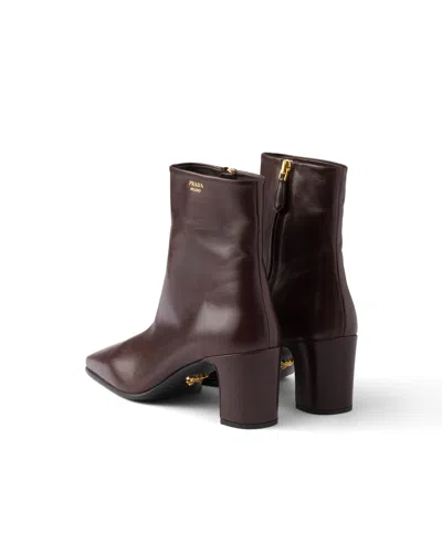 Prada Leather Booties In Brown