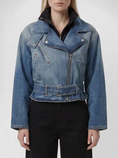 Alaïa Denim Jacket Reversible Design Buckle Belt In Blue