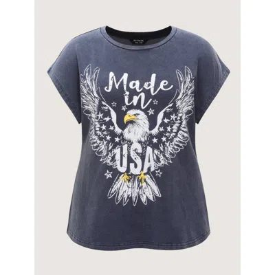 Bloomchic Vintage Washed Eagle Print Cap Sleeve T-shirt In Blue