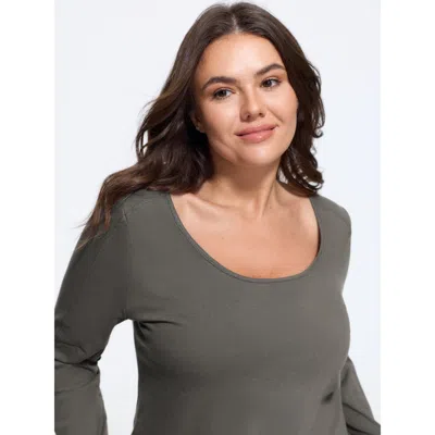 Bloomchic Cotton Solid Button Cuff Long Sleeve T-shirt In Gray
