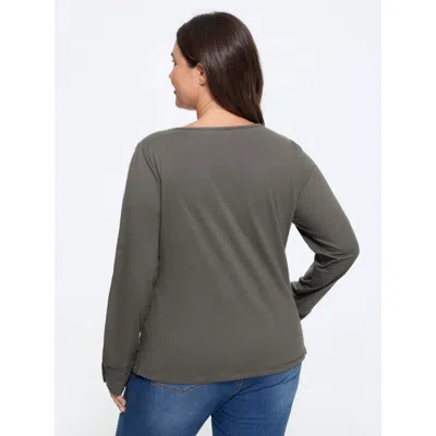 Bloomchic Cotton Solid Button Cuff Long Sleeve T-shirt In Gray