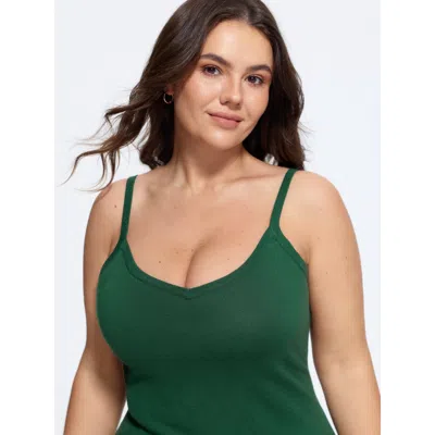 Bloomchic Solid Rib Thin Strap Sweater Midi Dress In Green