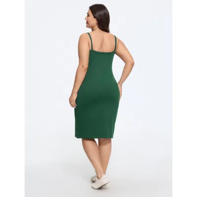 Bloomchic Solid Rib Thin Strap Sweater Midi Dress In Green