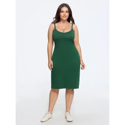 Bloomchic Solid Rib Thin Strap Sweater Midi Dress In Green