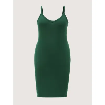 Bloomchic Solid Rib Thin Strap Sweater Midi Dress In Green