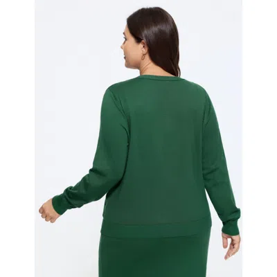 Bloomchic Textured Solid V Neck Front Button Cardigan In Darkgreen