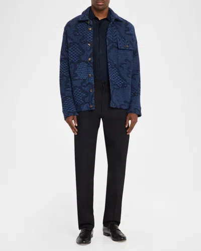 Etro Patterned Wool-blend Overshirt Jacket In Blue