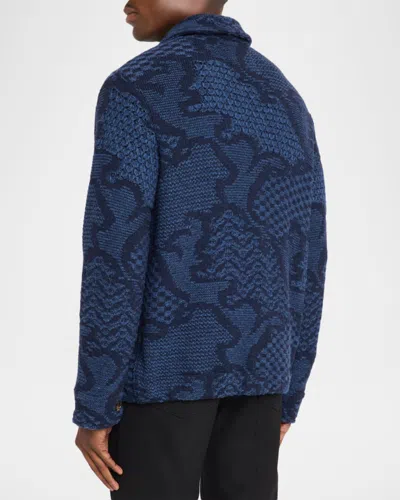 Etro Patterned Wool-blend Overshirt Jacket In Blue