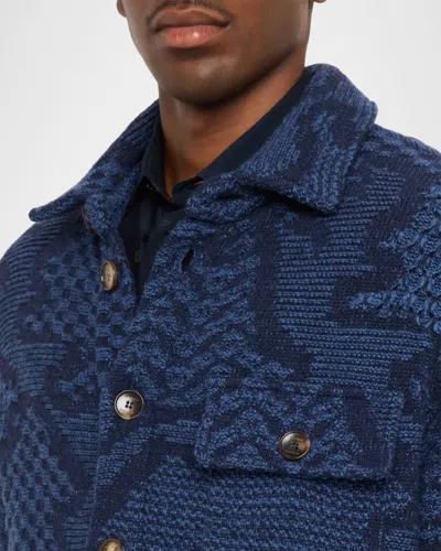 Etro Patterned Wool-blend Overshirt Jacket In Blue