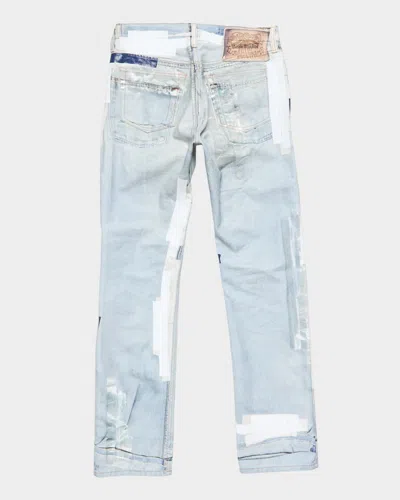 Acne Studios Denim Straight Jeans Distressed Patchwork Five Pocket In Light Blue