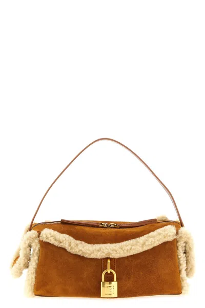 Balmain Pulse Mini Clutch Shoulder Bag Top Handle In Brown