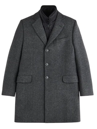 Fay Tailored Three-button Coat With Herringbone Pattern And Padded Insert In Gray