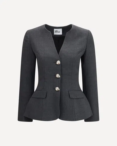 Self-portrait Pearl-embellished Collarless Blazer In Grey