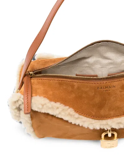 Balmain Pulse Mini Clutch Shoulder Bag Top Handle In Brown