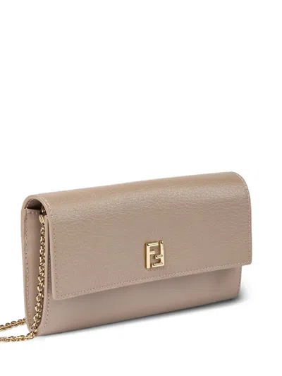 Fendi Ff Continental With Chain Dove Grey Leather Wallet In Brown