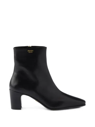 Prada Leather Booties In Black