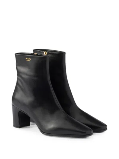 Prada Leather Booties In Black