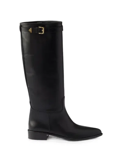 Prada Leather Knee-high Boots In Black