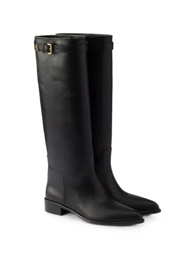 Prada Leather Knee-high Boots In Black