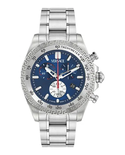 Versace Chrono X Leather Watch In Silver