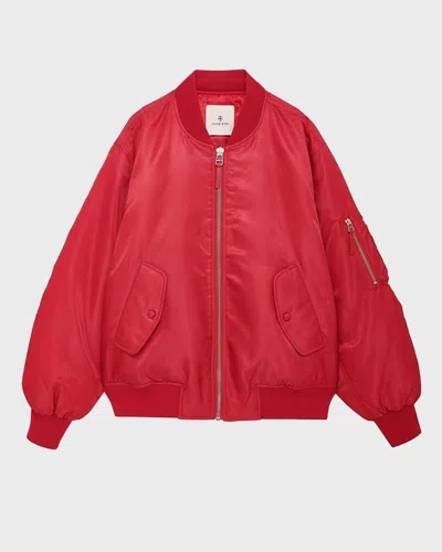 Anine Bing Leon Zip Front Bomber Jacket In Red