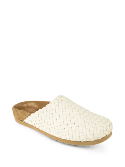 Dragon Diffusion Woven Leather Mules In White