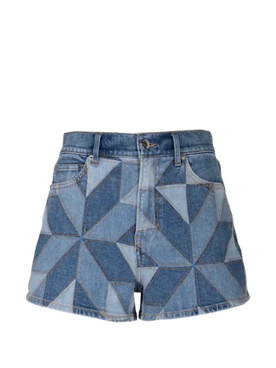 Veronica Beard Elijah Patchwork Denim Shorts In Blue