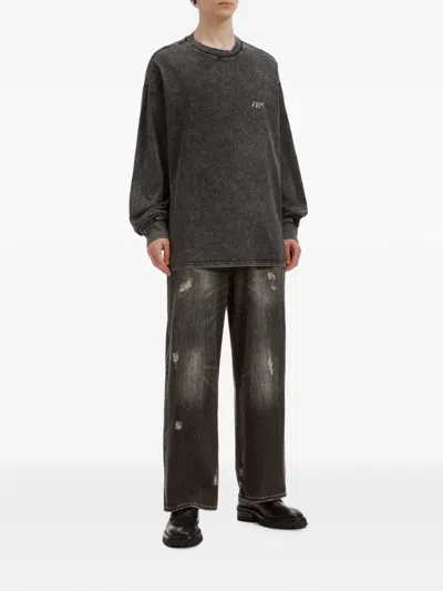 Five Cm Distressed Whiskered Jeans In Black