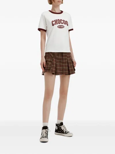 Chocoolate Logo-print Ringer T-shirt In White